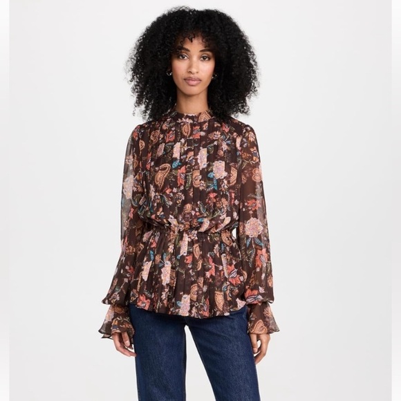 Hemant & Nandita Pleated Floral Blouse size Small - Picture 16 of 16